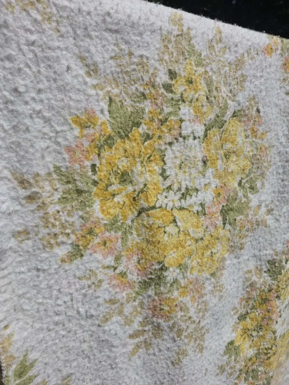 2 Vtg Floral Thermal Blankets Yellow Satin Trim 89x70 Twin Handmade 70s Groovy